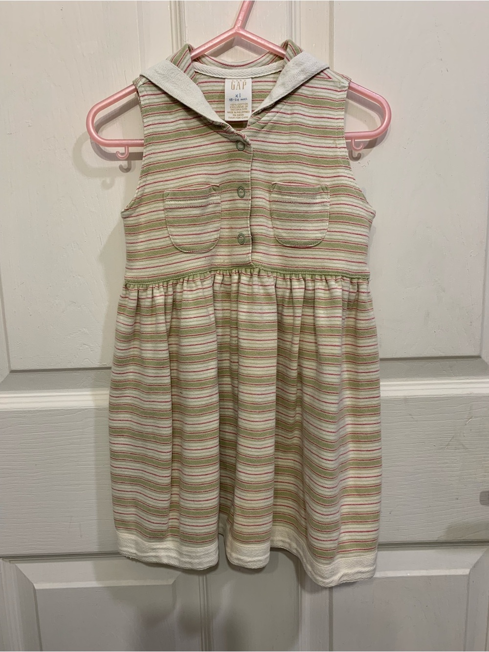 Vintage Baby Gap Polo/Sailor 18/24 m Green Pink Dress.        3411